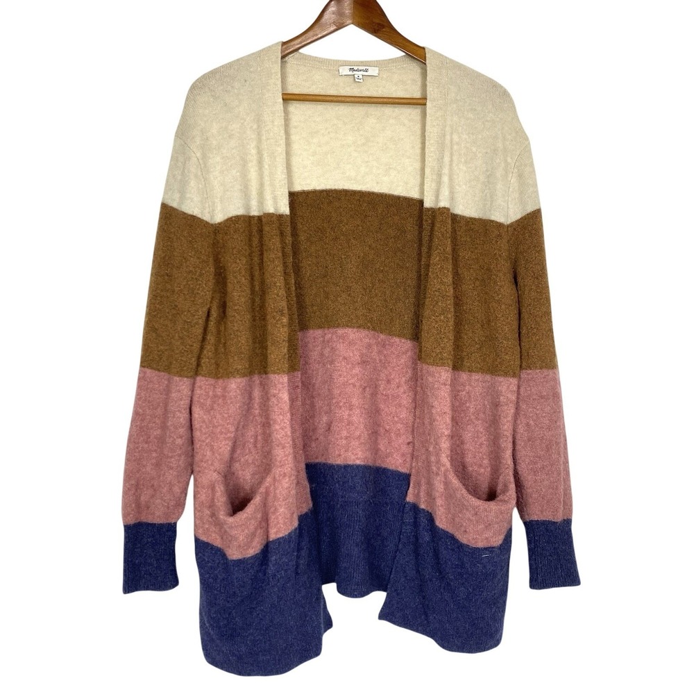 Madewell Sz Medium Cardigan Wool Alpaca‎ Open Striped Cozy Soft Sweater Preppy M